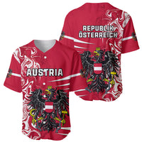 Red baseball jersey set, front Austria and back Republik Osterreich with coat of arms