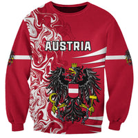 Red Austria sweatshirt with eagle crest and flag stripe front