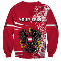 Red sweatshirt with YOUR TEXT and eagle crest back graphic