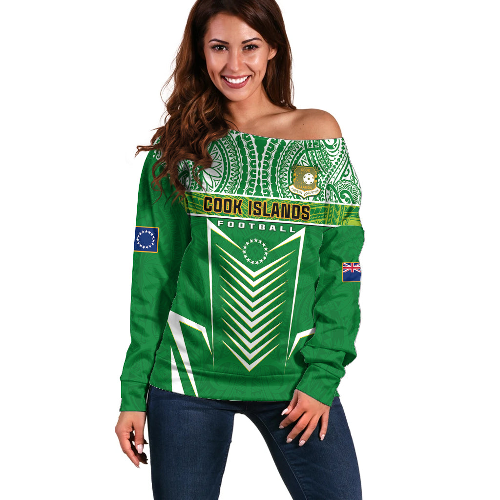 Cook Islands Football Off Shoulder Sweater Go Kuki Airani Polynesian Sporty Style - Wonder Print Shop