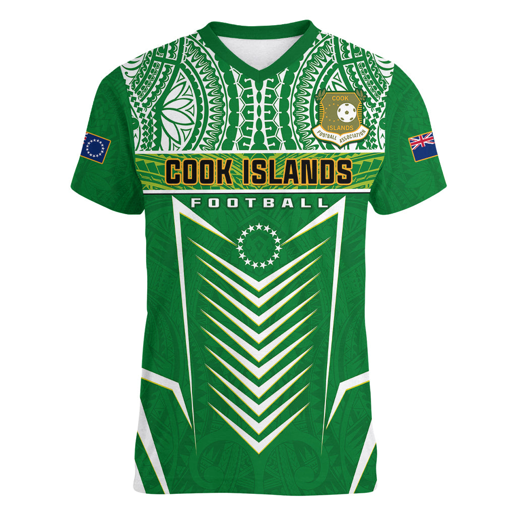 Cook Islands Football Women V Neck T Shirt Go Kuki Airani Polynesian Sporty Style - Wonder Print Shop