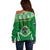 Personalised Cook Islands Football Off Shoulder Sweater Go Kuki Airani Polynesian Sporty Style - Wonder Print Shop