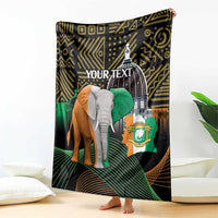 Elephant throw blanket with YOUR TEXT and Ivory Coast flag graphic on geometric design