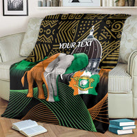 Elephant and Ivory Coast flag blanket with YOUR TEXT across geometric shapes and lines