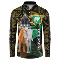 Black button sweatshirt with Cote d'Ivoire elephant graphic and geometric print