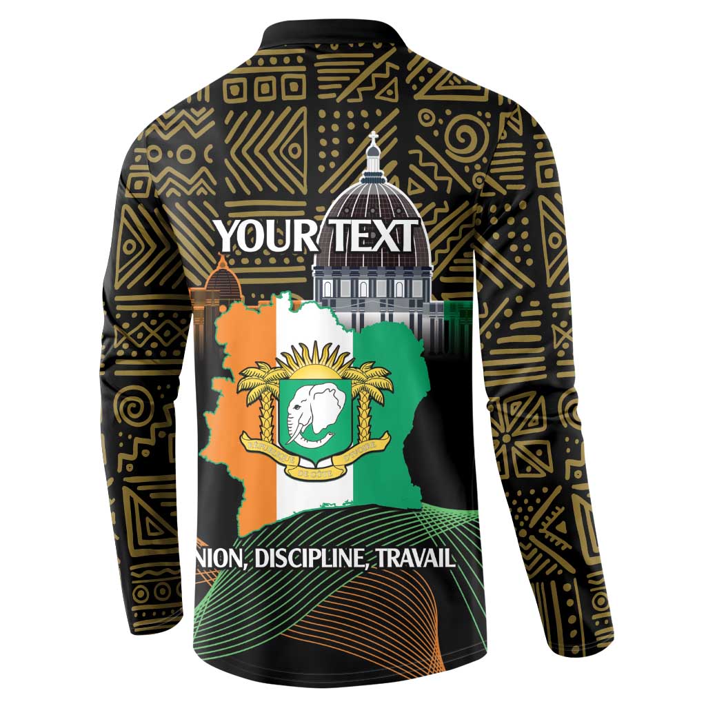 Black button sweatshirt with Ivory Coast flag graphic and YOUR TEXT