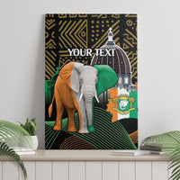 Framed canvas wall art featuring elephant with orange and green cloth, “Your Text”