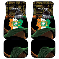 Car mat set of four with elephant crest and geometric border design