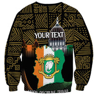 Unisex black sweatshirt with gold tribal pattern and central elephant graphic, 'YOUR TEXT'