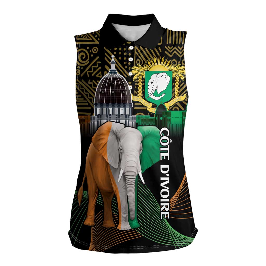 Personalized Cote dIvoire Independence Day Women Sleeveless Polo Shirt Ivory Coast Elephant African Pattern