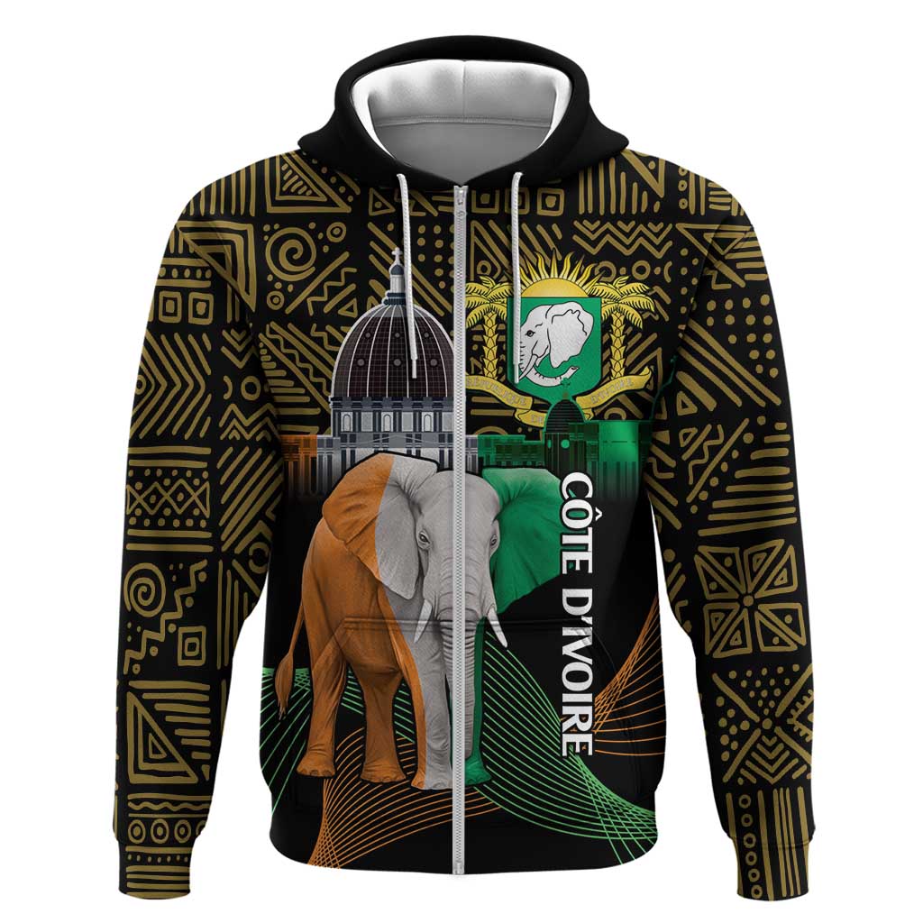 Personalized Cote dIvoire Independence Day Zip Hoodie Ivory Coast Elephant African Pattern