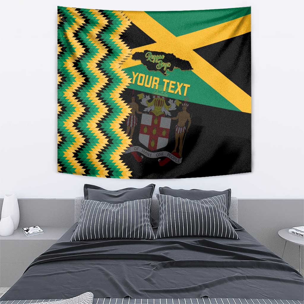 Jamaica football tapestry wall hanging with green, yellow, black zigzag and crest design