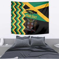 Jamaica football tapestry wall hanging with green, yellow, black zigzag and crest design