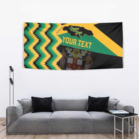 Jamaica football tapestry with zigzag chevrons, black field, and yellow-green flag accents