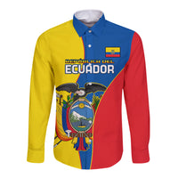 Yellow, red, and blue long-sleeve button shirt with Ecuador crest and banner graphic