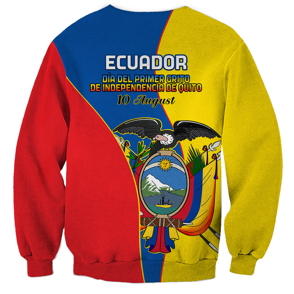 Unisex sweatshirt with red, blue, and yellow panels; Ecuador text and crest graphic