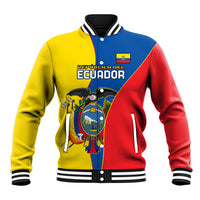 Unisex baseball jacket with yellow, blue, red panels and Ecuador crest on front