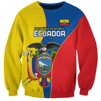 Unisex yellow-red-blue sweatshirt with Ecuador crest and bold text graphic on front