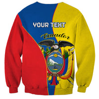 Unisex yellow-red-blue sweatshirt back with 'YOUR TEXT' and Ecuador emblem graphic