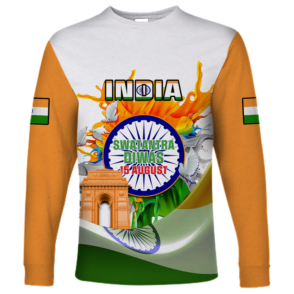 India Long Sleeve Shirt Swatantra Diwas Happy Indian Independence Day - Wonder Print Shop