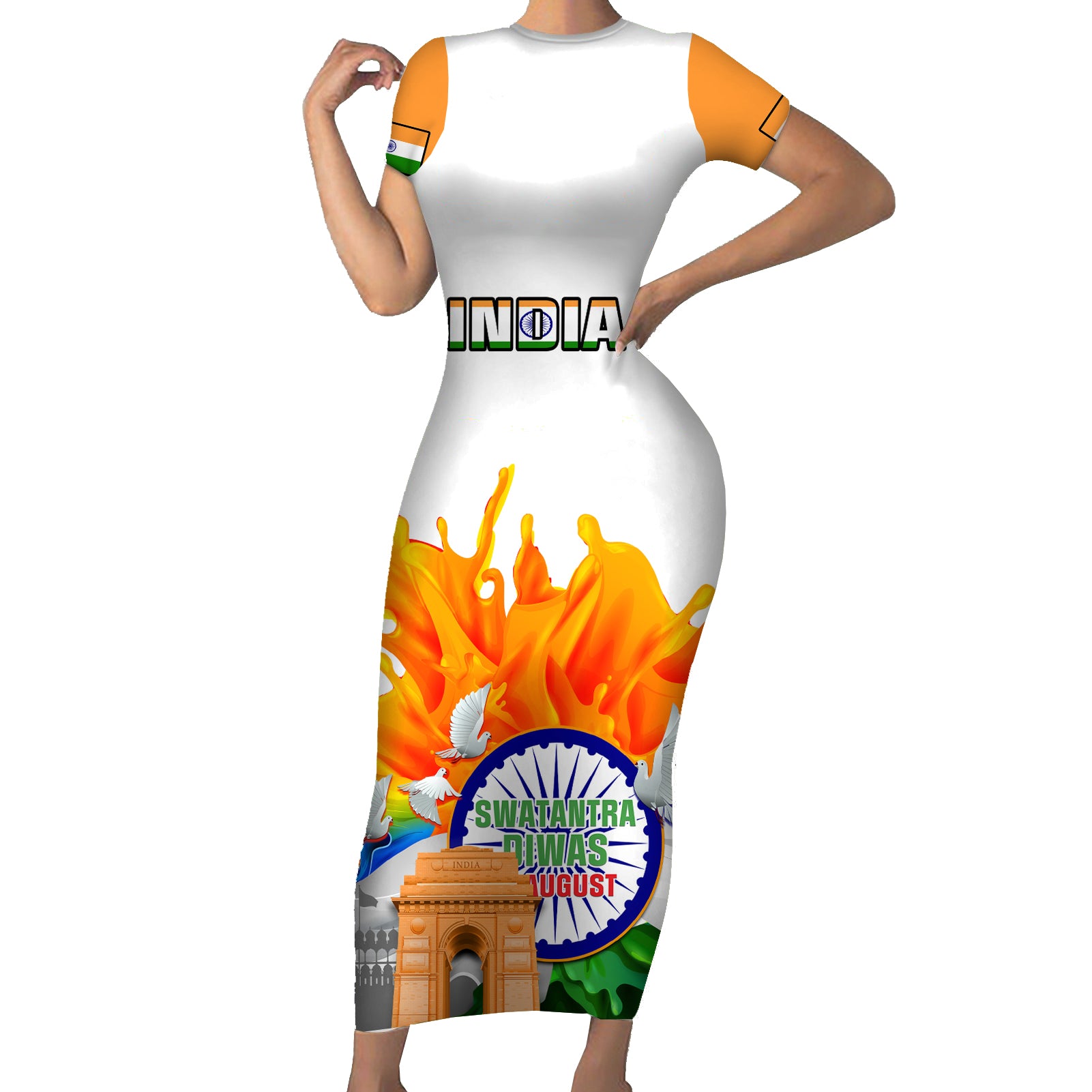 india-short-sleeve-bodycon-dress-swatantra-diwas-happy-indian-independence-day