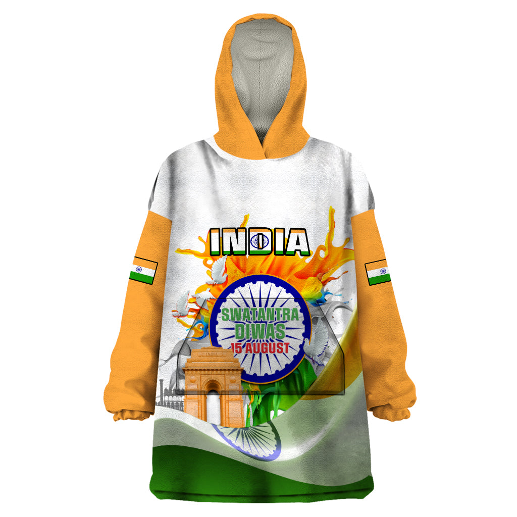 India Wearable Blanket Hoodie Swatantra Diwas Happy Indian Independence Day - Wonder Print Shop