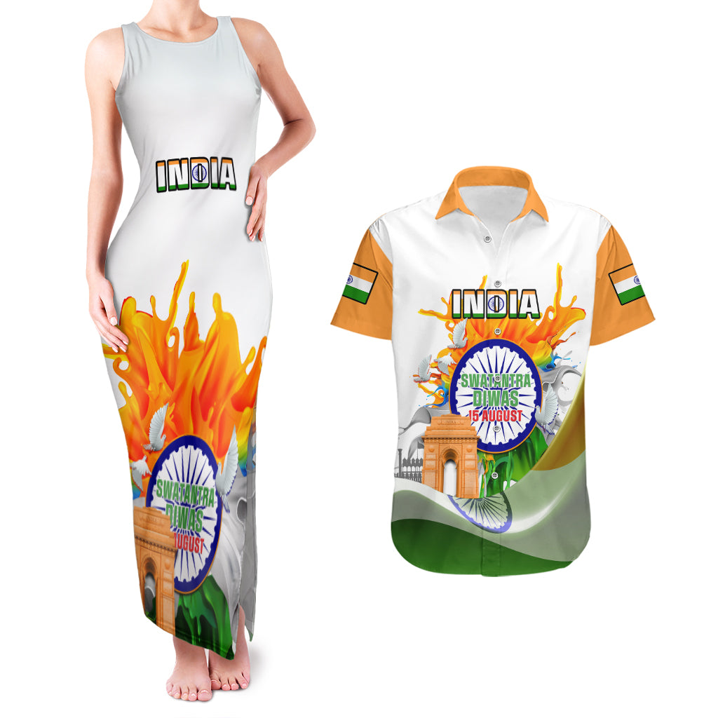 Custom India Couples Matching Tank Maxi Dress And Hawaiian Shirt Swatantra Diwas Happy Indian Independence Day - Wonder Print Shop