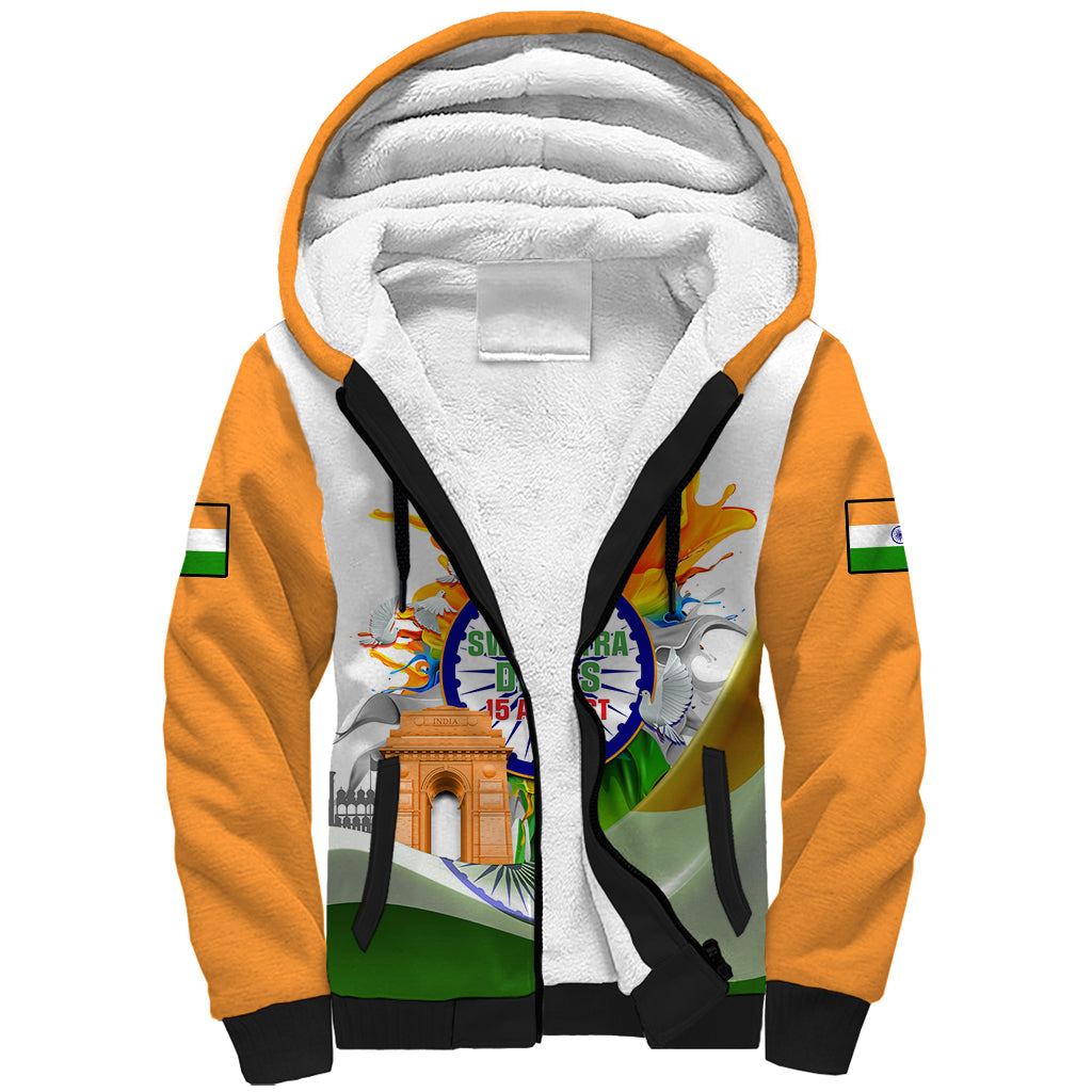 Custom India Sherpa Hoodie Swatantra Diwas Happy Indian Independence Day - Wonder Print Shop