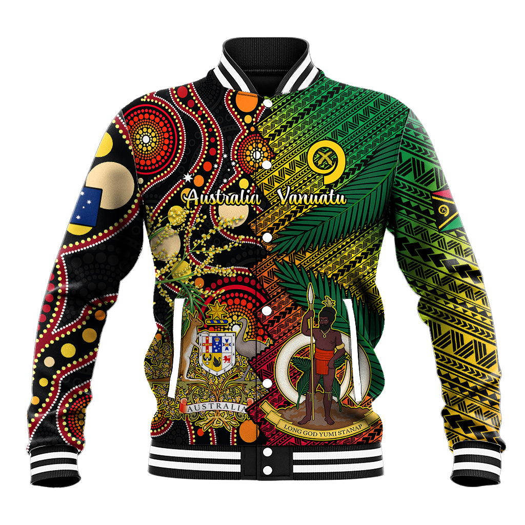 Vanuatu and Australia Baseball Jacket Vanuatuan Polynesian Mix Aussie Aboriginal Art - Wonder Print Shop