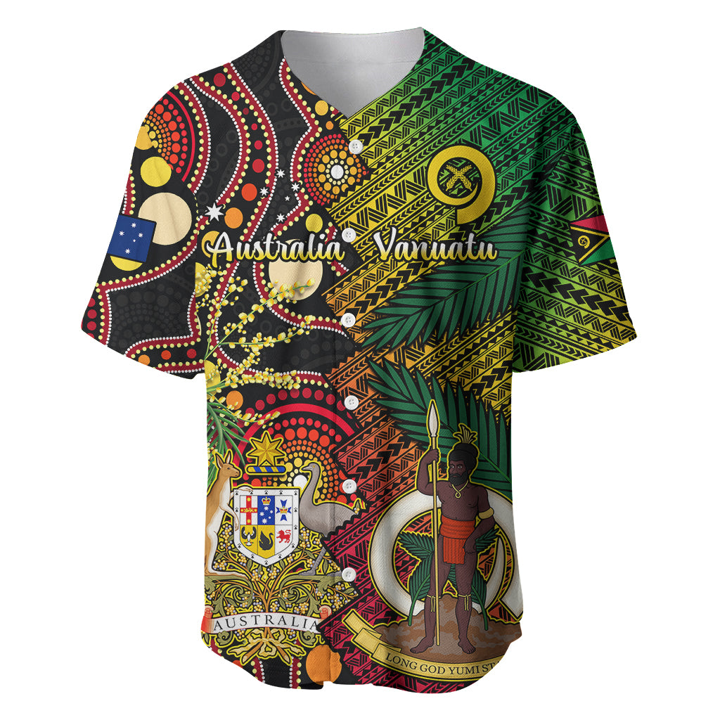 Vanuatu and Australia Baseball Jersey Vanuatuan Polynesian Mix Aussie Aboriginal Art - Wonder Print Shop