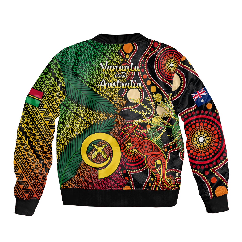 Black unisex bomber jacket with green and red back graphic, flags and emblem