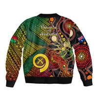 Black unisex bomber jacket with green and red back graphic, flags and emblem