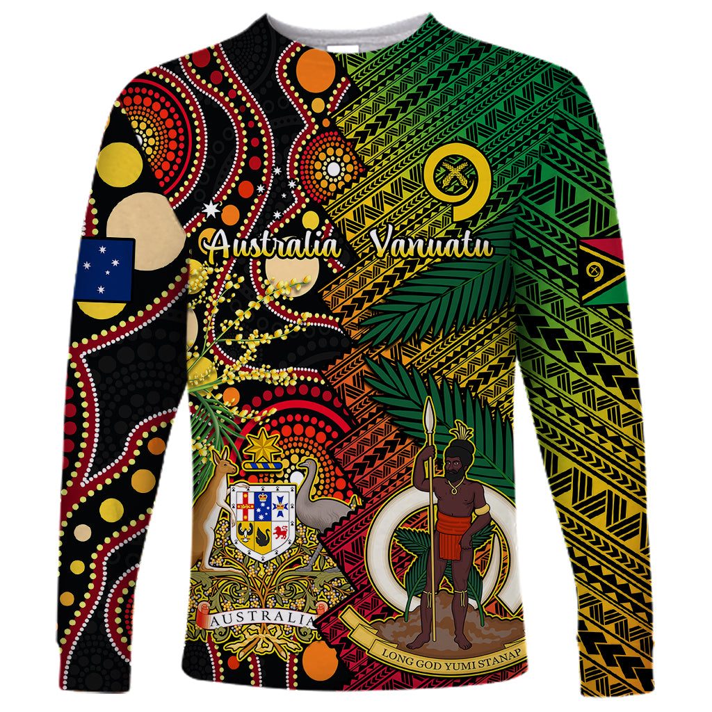 Vanuatu and Australia Long Sleeve Shirt Vanuatuan Polynesian Mix Aussie Aboriginal Art - Wonder Print Shop