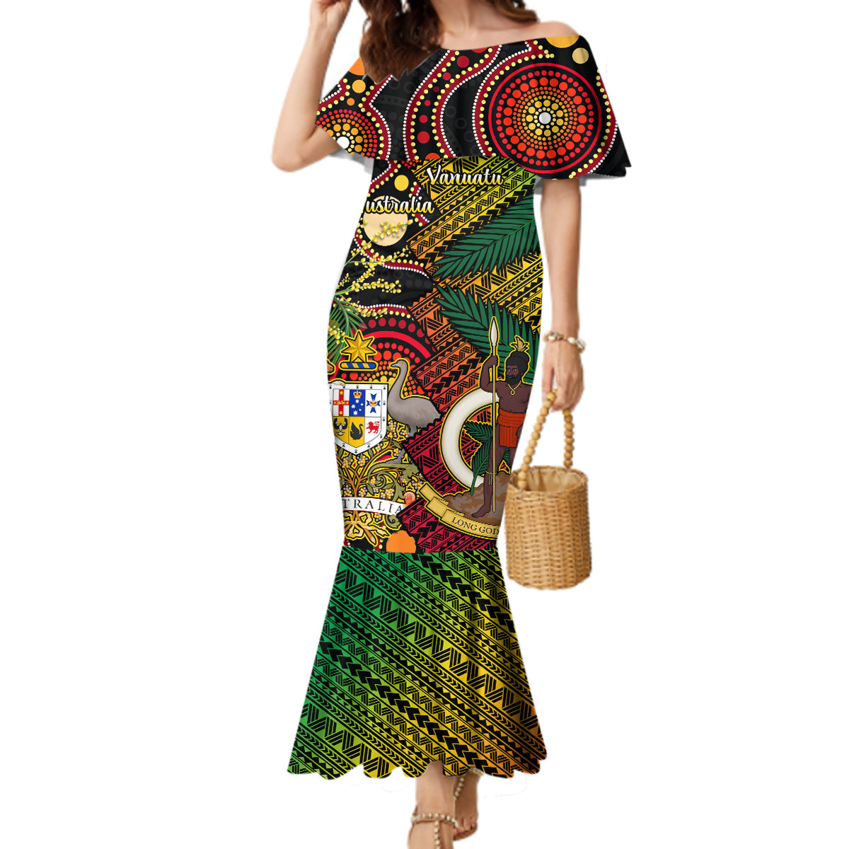 Vanuatu and Australia Mermaid Dress Vanuatuan Polynesian Mix Aussie Aboriginal Art - Wonder Print Shop