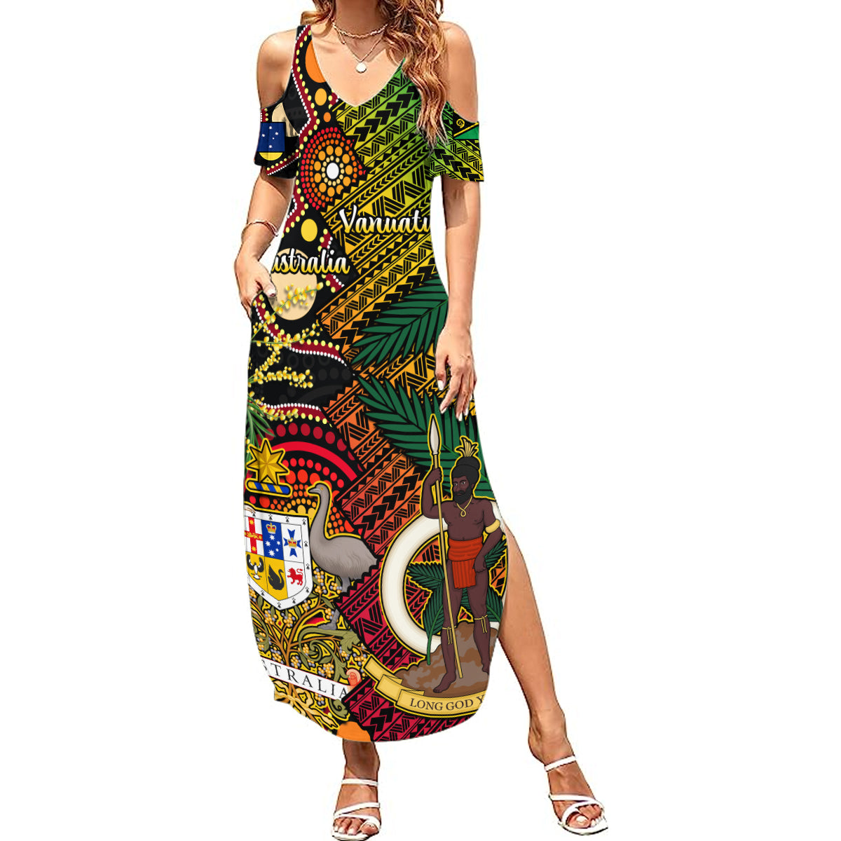 Vanuatu and Australia Summer Maxi Dress Vanuatuan Polynesian Mix Aussie Aboriginal Art - Wonder Print Shop