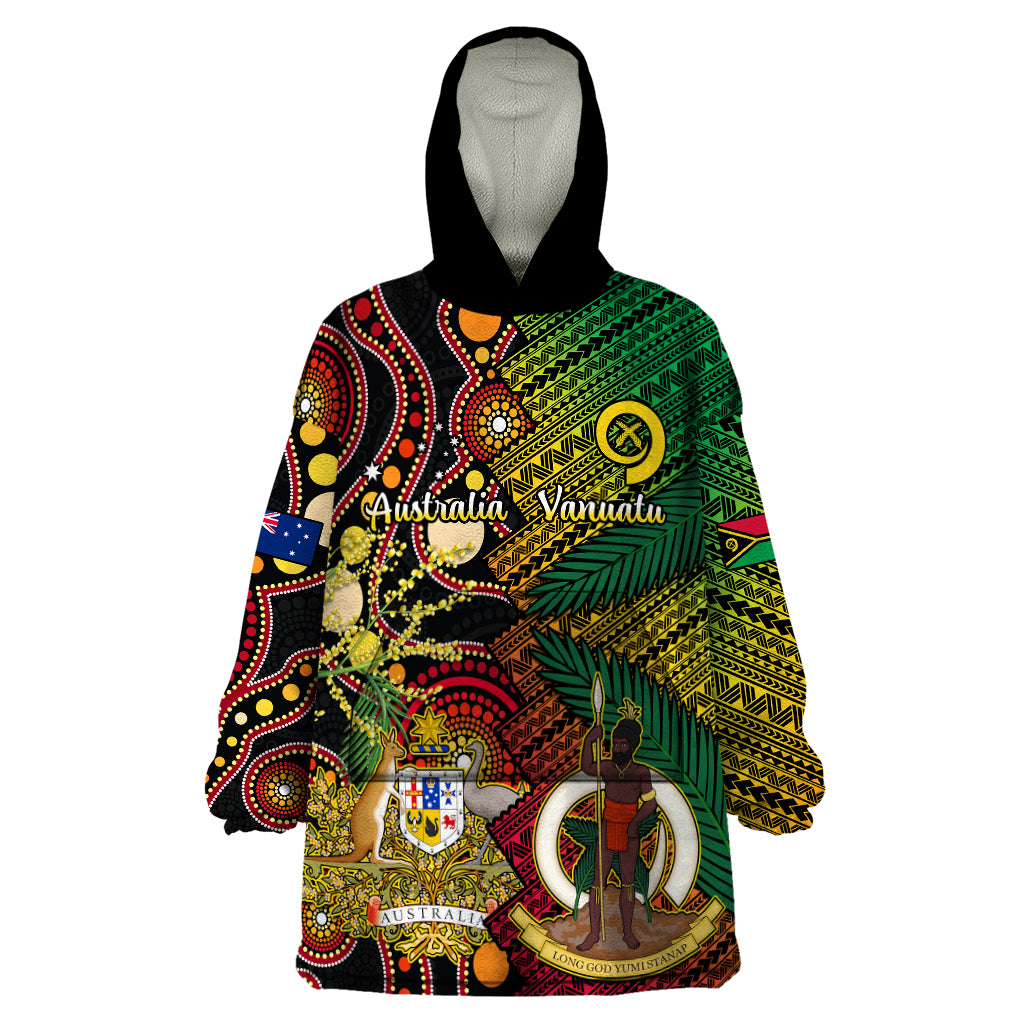 Vanuatu and Australia Wearable Blanket Hoodie Vanuatuan Polynesian Mix Aussie Aboriginal Art - Wonder Print Shop