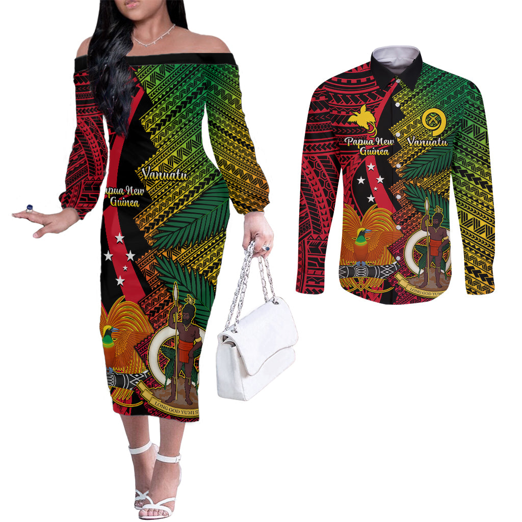 vanuatu-and-papua-new-guinea-couples-matching-off-the-shoulder-long-sleeve-dress-and-long-sleeve-button-shirts-vanuatuan-with-png-polynesian-pattern