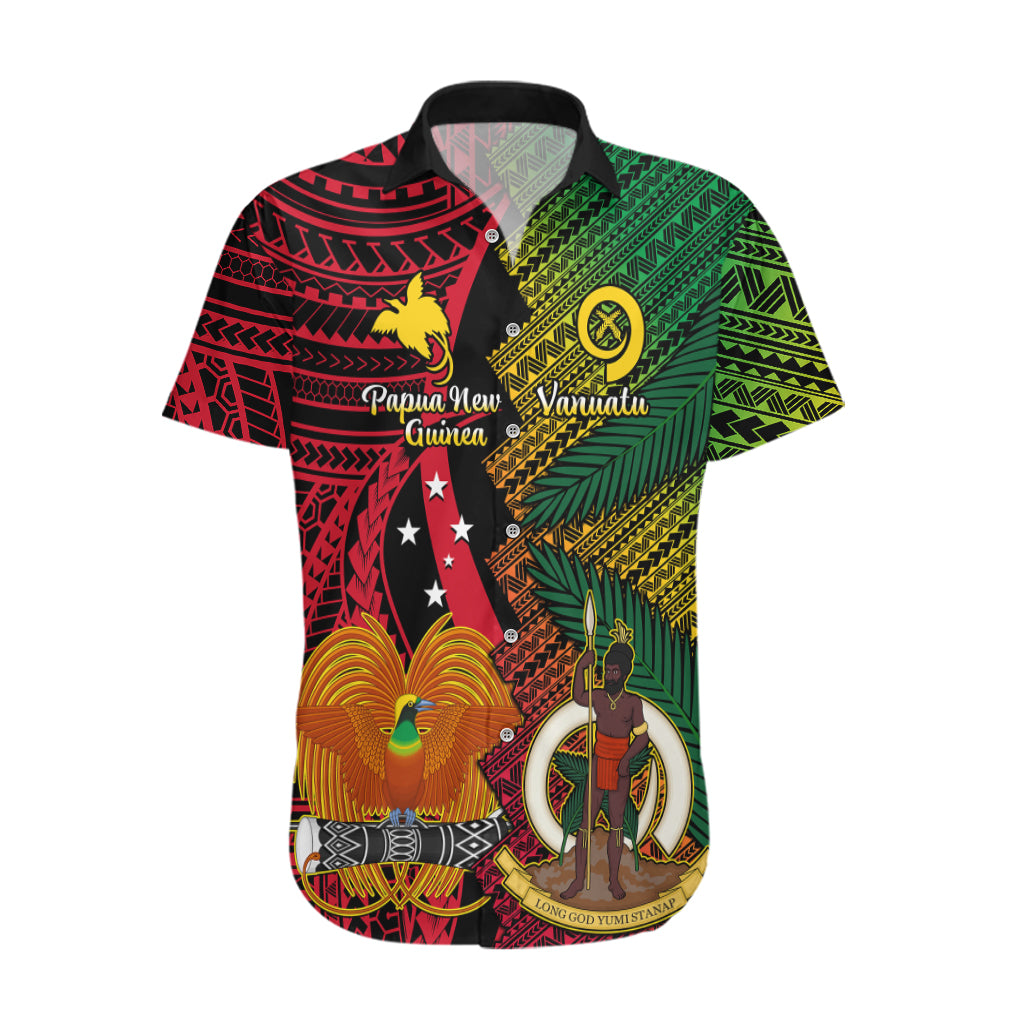 Vanuatu and Papua New Guinea Hawaiian Shirt Vanuatuan With PNG Polynesian Pattern - Wonder Print Shop