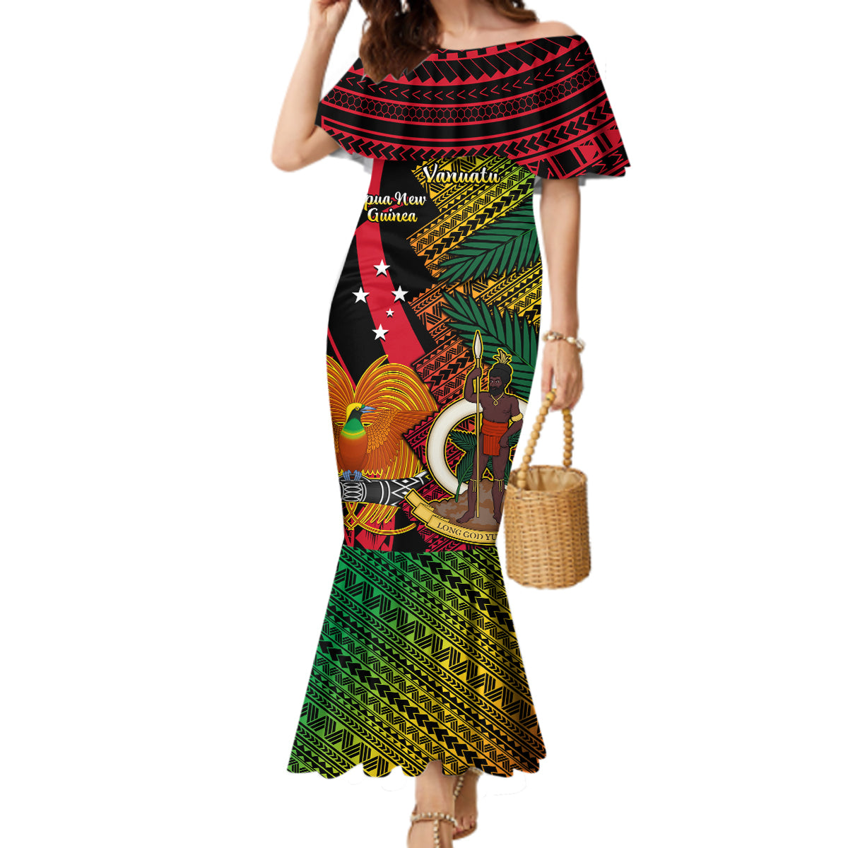 Vanuatu and Papua New Guinea Mermaid Dress Vanuatuan With PNG Polynesian Pattern - Wonder Print Shop