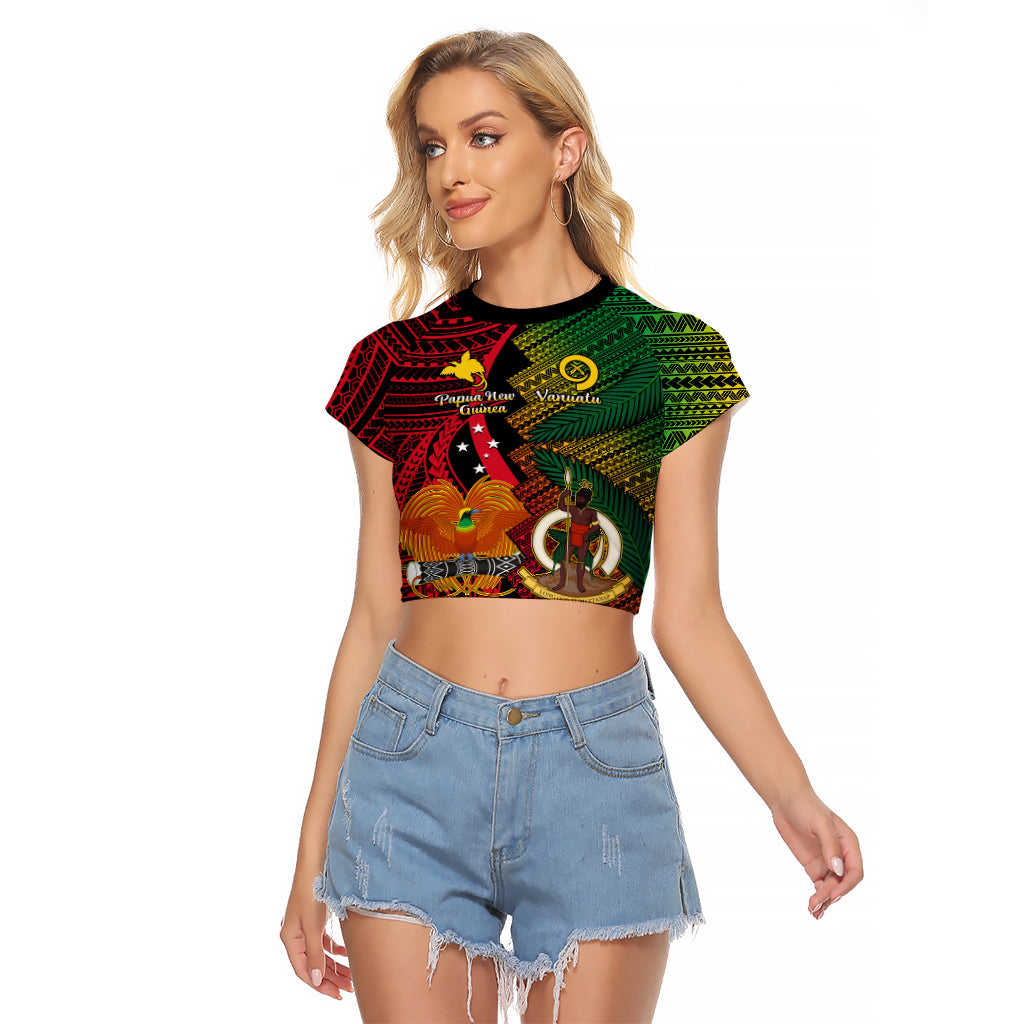 Vanuatu and Papua New Guinea Raglan Cropped T Shirt Vanuatuan With PNG Polynesian Pattern - Wonder Print Shop