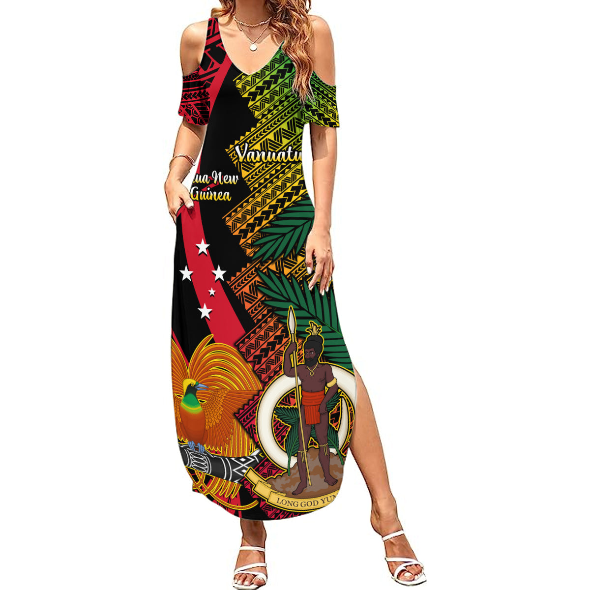 Vanuatu and Papua New Guinea Summer Maxi Dress Vanuatuan With PNG Polynesian Pattern - Wonder Print Shop