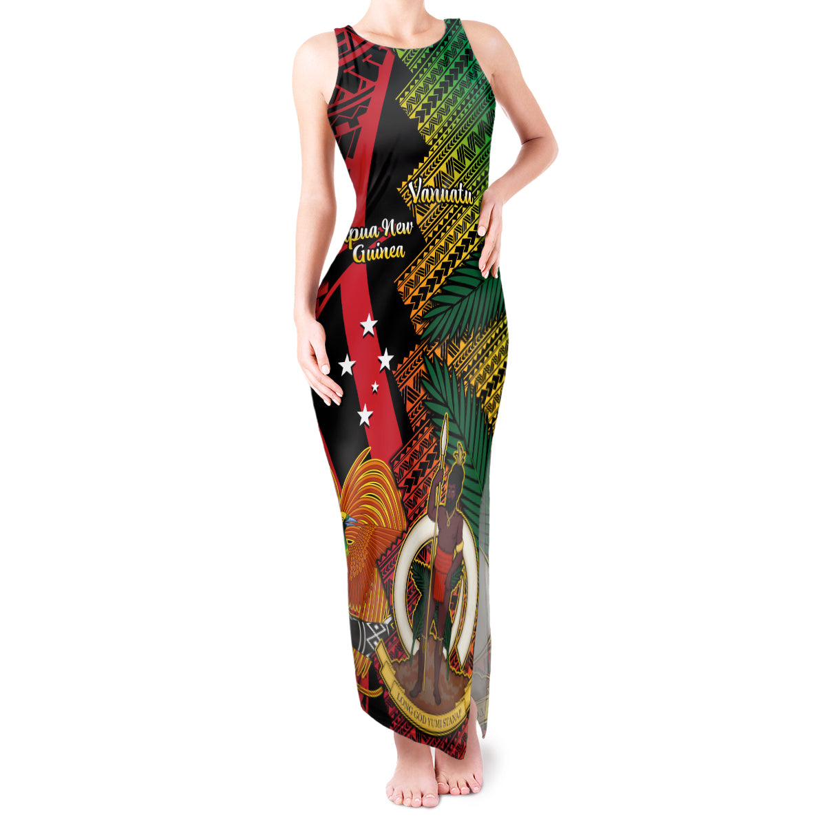 Vanuatu and Papua New Guinea Tank Maxi Dress Vanuatuan With PNG Polynesian Pattern - Wonder Print Shop