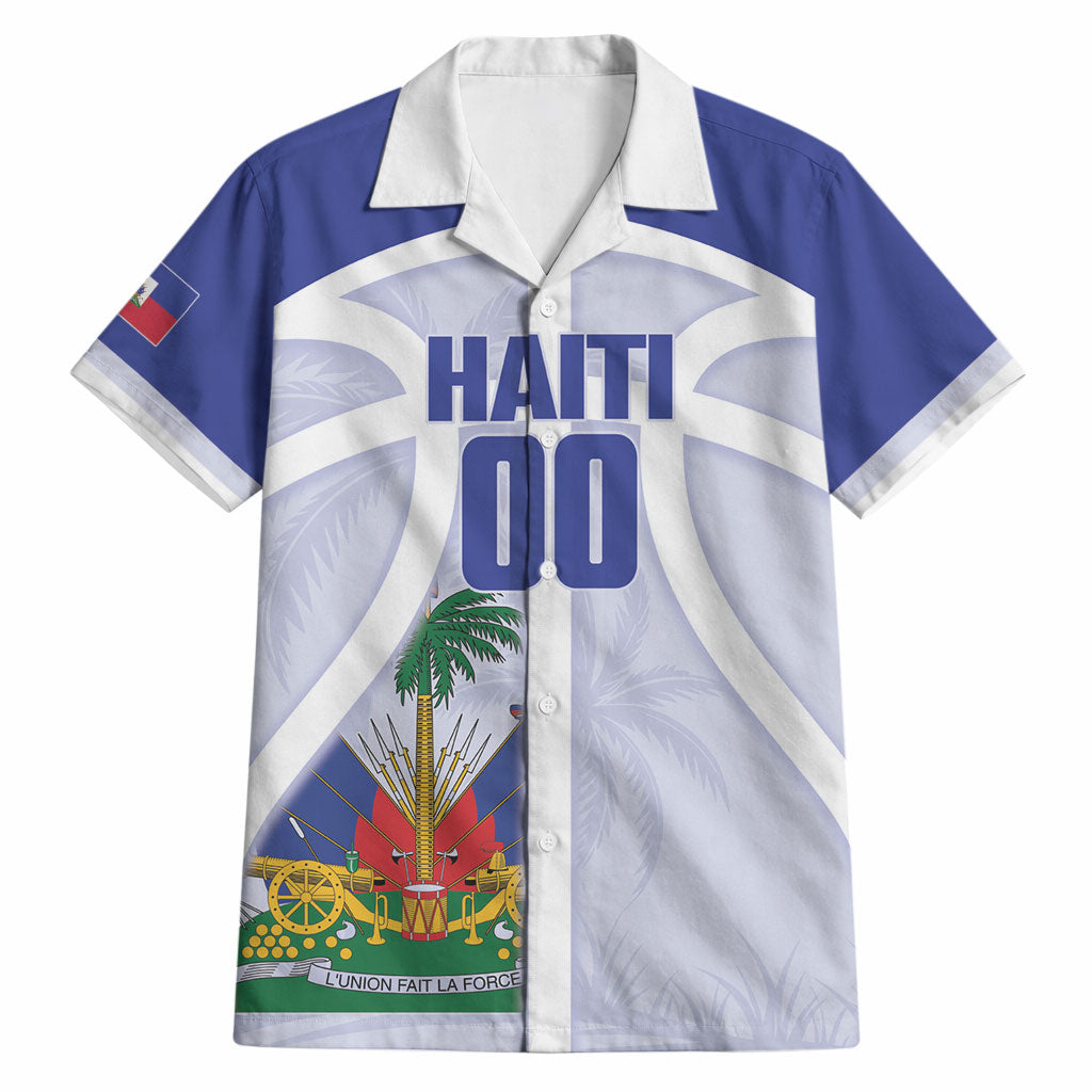 Haiti Basketball Custom Hawaiian Shirt Ayiti Coat Of Arms White Sporty Style