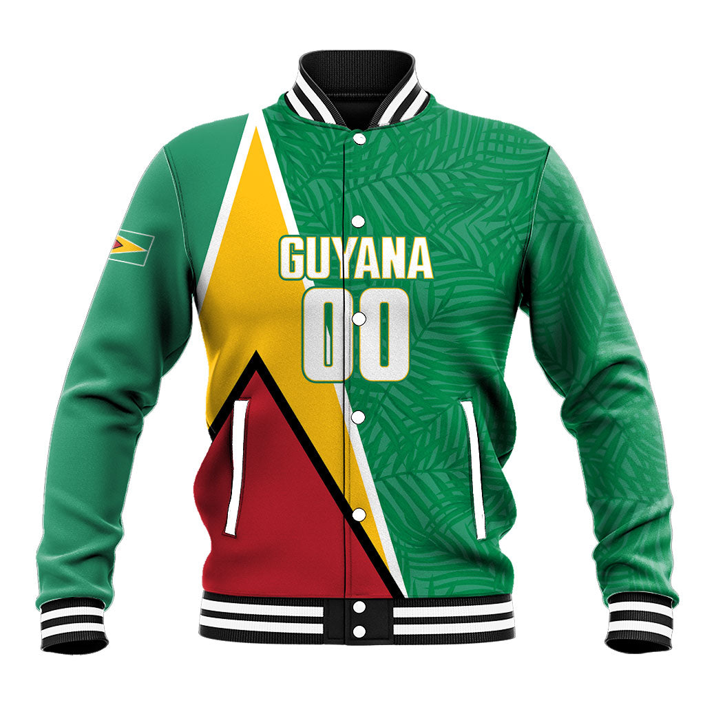 Guyana Basketball Custom Baseball Jacket Tropical Leaves Flag Style