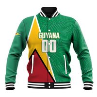 Guyana Basketball Custom Baseball Jacket Tropical Leaves Flag Style