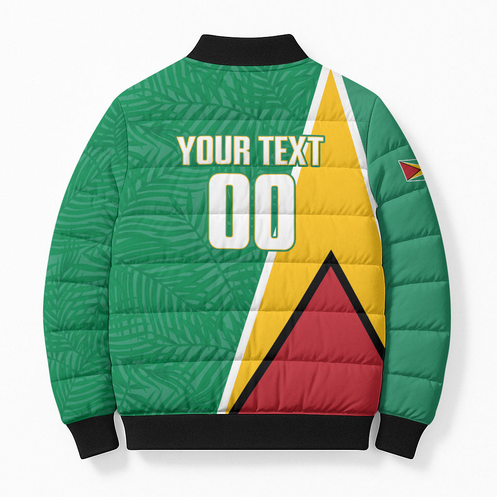 Guyana Basketball Custom Bomber Puffer Jacket Tropical Leaves Flag Style