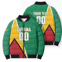 Guyana Basketball Custom Bomber Puffer Jacket Tropical Leaves Flag Style
