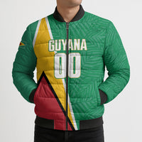 Guyana Basketball Custom Bomber Puffer Jacket Tropical Leaves Flag Style