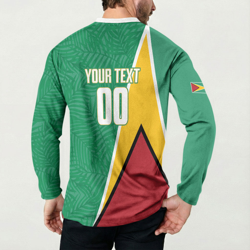 Guyana Basketball Custom Button Sweatshirt Tropical Leaves Flag Style