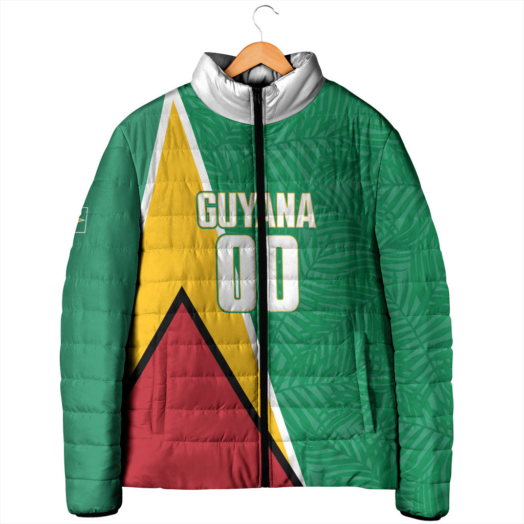 Guyana Basketball Custom Padded Jacket Tropical Leaves Flag Style